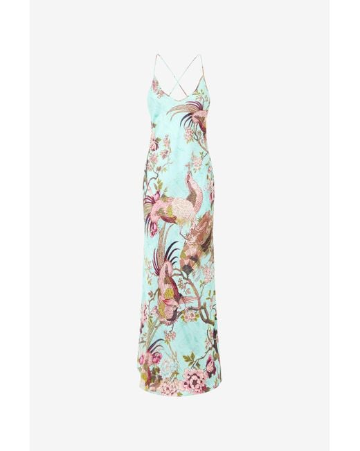 Slip Dress With Floral Print Roberto Cavalli de color White