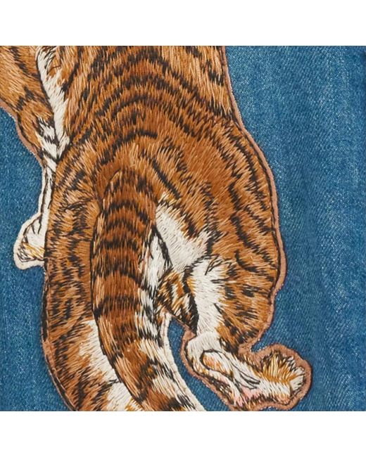Roberto Cavalli Blue Denim Shirt With Tiger Embroidery for men