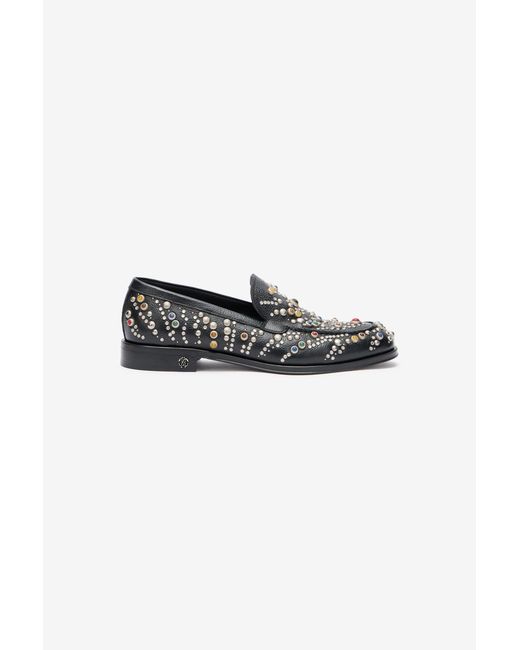 Roberto Cavalli Black Loafers With Studs And Stones for men