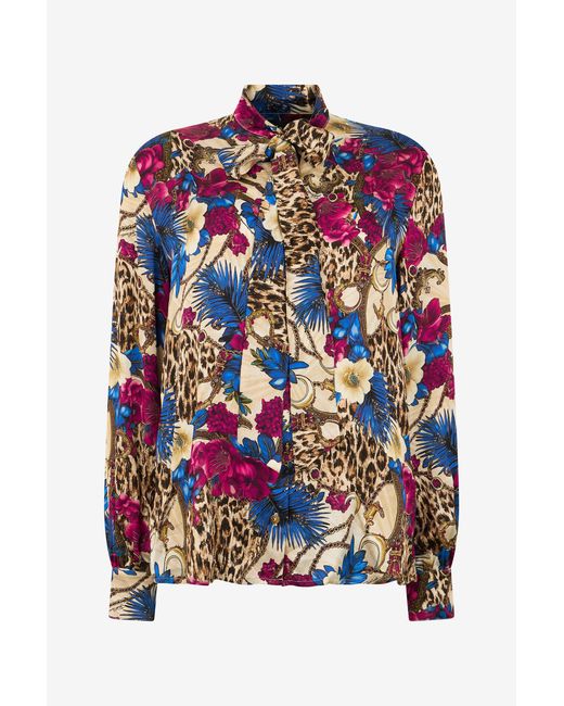 Roberto Cavalli Multicolor Flower Leo Print Shirt