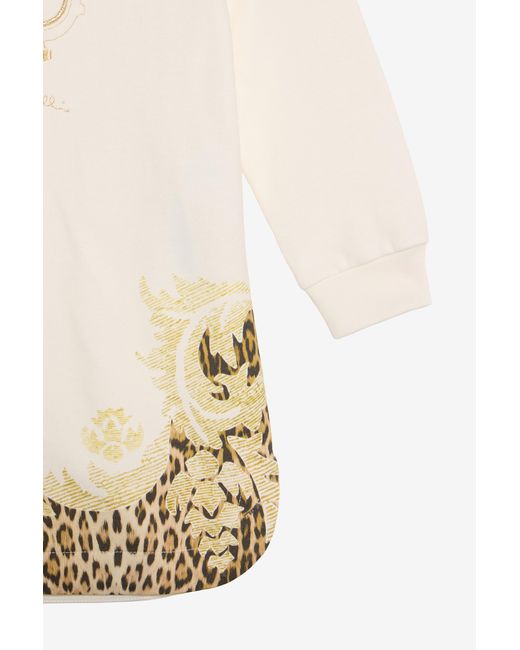 Roberto Cavalli Natural Leopard And Baroque Print Sweatshirt Dress