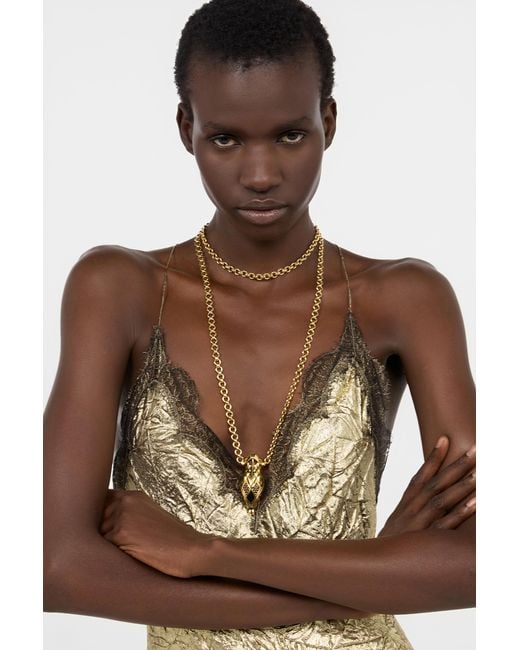 Roberto Cavalli White Antiqued And Necklace With Snake Head