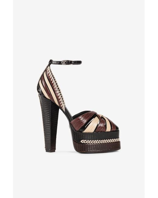 Roberto Cavalli Black Snakeskin-Effect Braided Platform Sandals