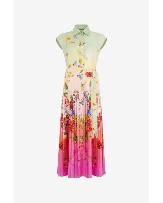 Roberto Cavalli White Long Silk Dress With Miami Flowers Print