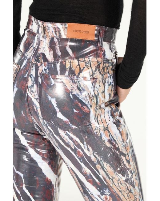 Roberto Cavalli White Skinny Trousers With Marble Print