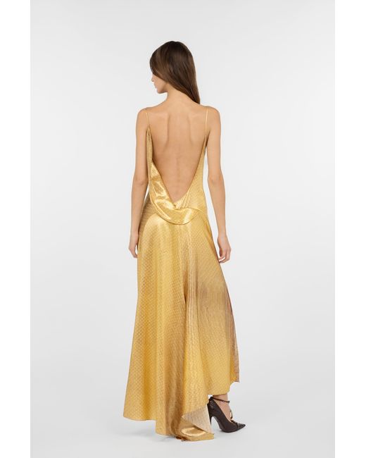 Roberto Cavalli Metallic Golden Silk Maxi Dress With Scale Print