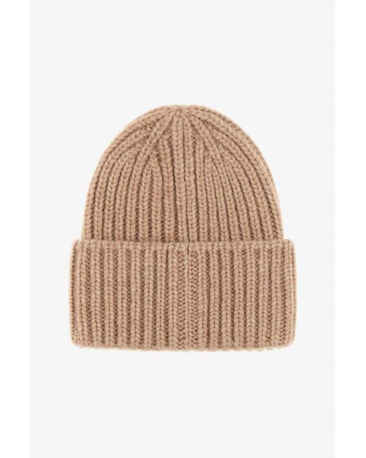 Roberto Cavalli Natural Ribbed Alpaca Blend Beanie With Logo for men