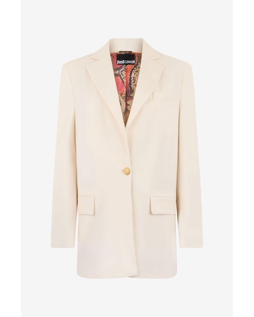 Roberto Cavalli Natural Cream Blazer With Logo Detail
