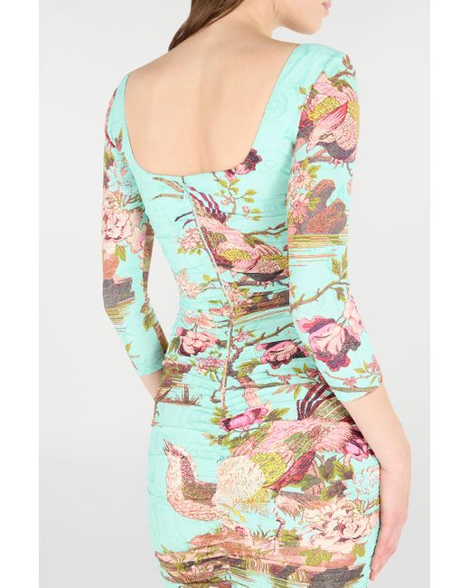 Roberto Cavalli White Mini Dress With Oriental Bird Print