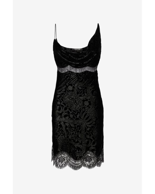 Roberto Cavalli Black Mini Dress With Lace
