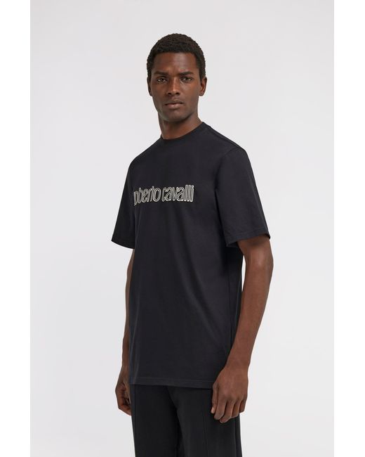 Roberto Cavalli Blue Logo T-Shirt for men