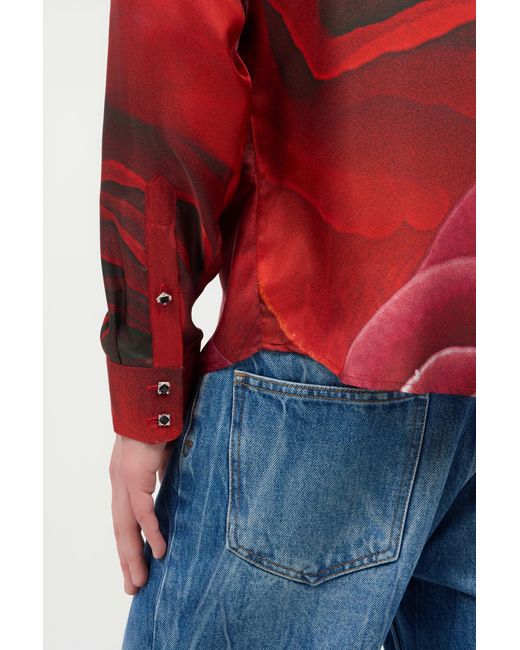 Roberto Cavalli Red Shirt With Garden Rose Print for men