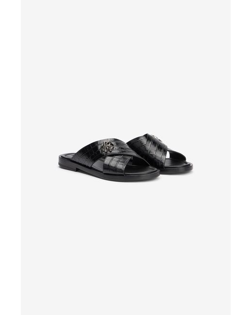 Roberto Cavalli Black Crocodile-Effect Leather Sandals for men