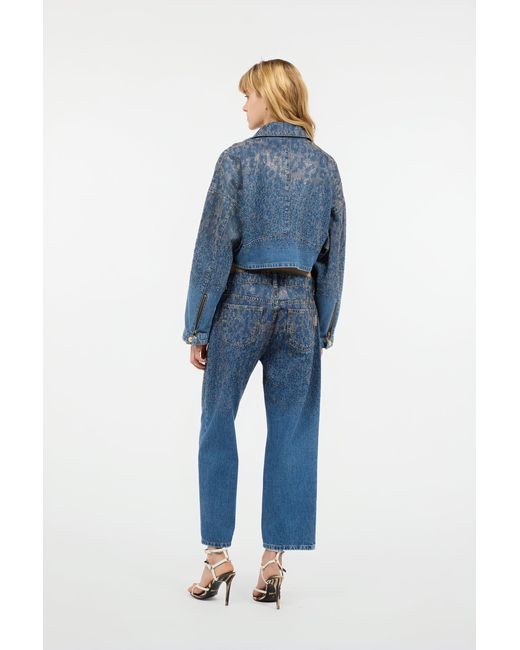 Roberto Cavalli Blue Cropped Denim Jacket With Rhinestones