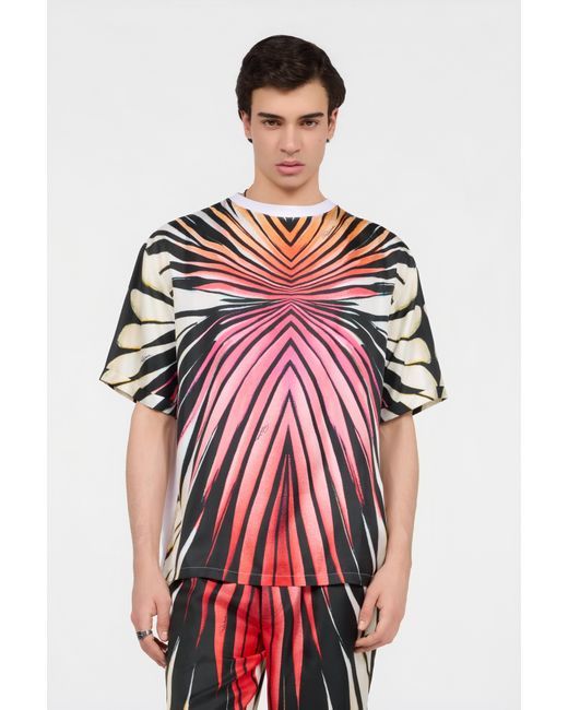 Roberto Cavalli Red Ray Of Paradise Print Silk T-Shirt for men