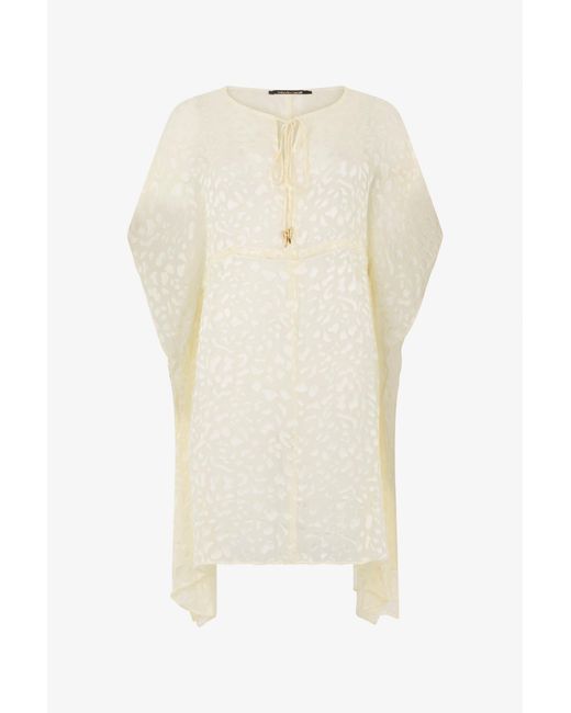Roberto Cavalli White Ivory Tone-On-Tone Leopard Print Kaftan