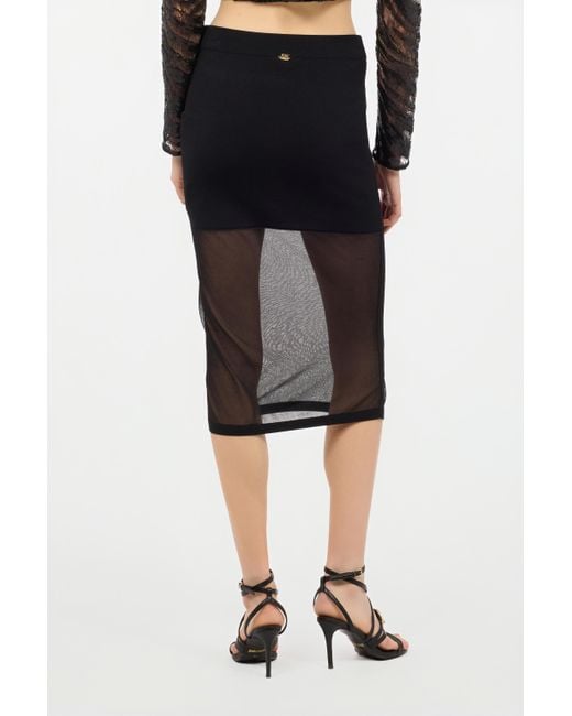 Roberto Cavalli Black Miniskirt With Tulle Insert