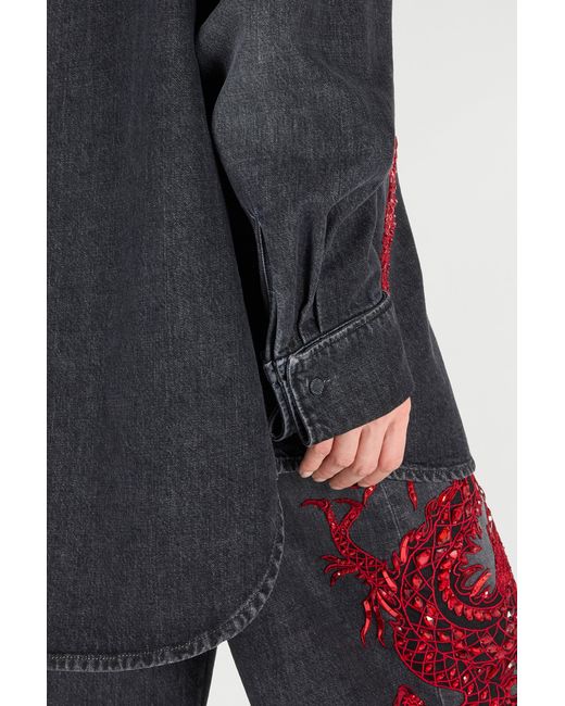 Roberto Cavalli Blue Shirt With Embroidery And Sequins