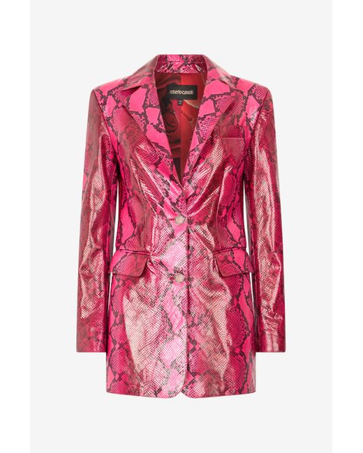 Roberto Cavalli Pink Jacke Mit Print Python Und Glanzeffekt