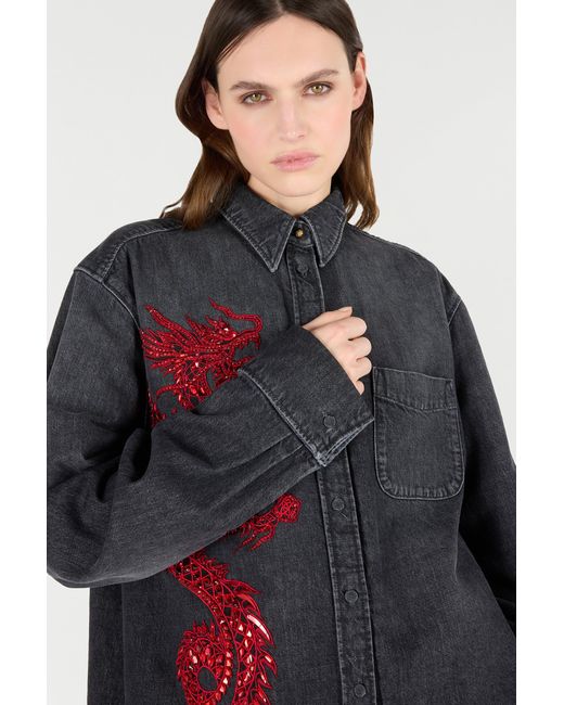 Roberto Cavalli Blue Shirt With Embroidery And Sequins