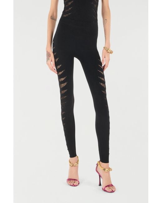 Roberto Cavalli Black Perforated Python Pattern Leggings