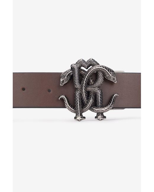 Roberto Cavalli Black Belt With Monogram Mirror Snake for men