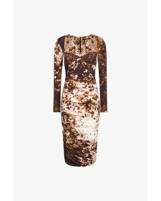 Roberto Cavalli White Appaloosa Printed Ruched Midi Dress