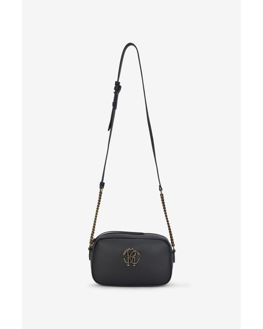Roberto Cavalli White Camera Bag With Mirror Snake Monogram