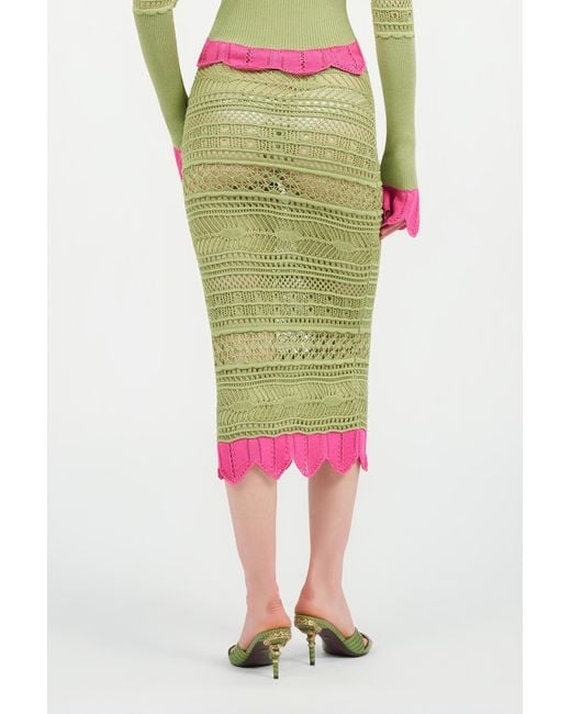 Roberto Cavalli Green Midi Knit Skirt With Contrast Detail