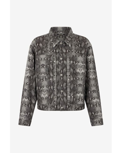 Roberto Cavalli Black Python Print Denim Jacket for men