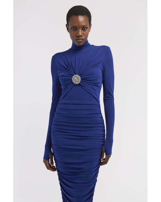 Roberto Cavalli Blue Midi-Kleid Mit Rüschen Und Steinen