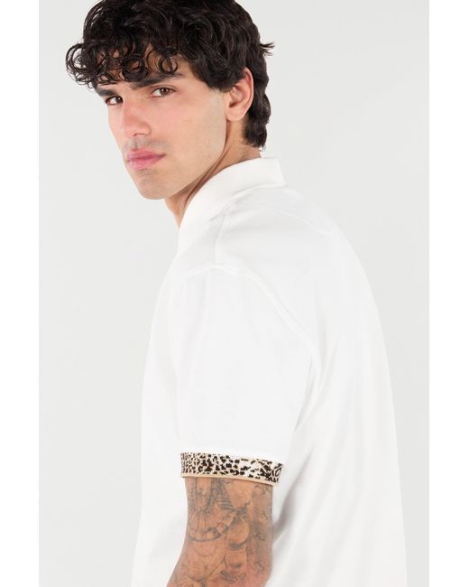 Roberto Cavalli White Polo With Jaguar Skin Details for men