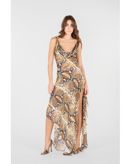 Roberto Cavalli White Python Print Silk Midi Dress
