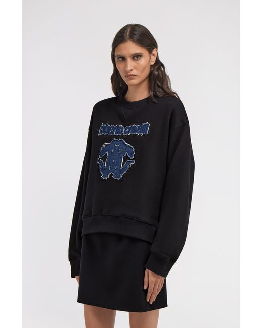 Roberto Cavalli Blue Logo Embroidered Sweatshirt