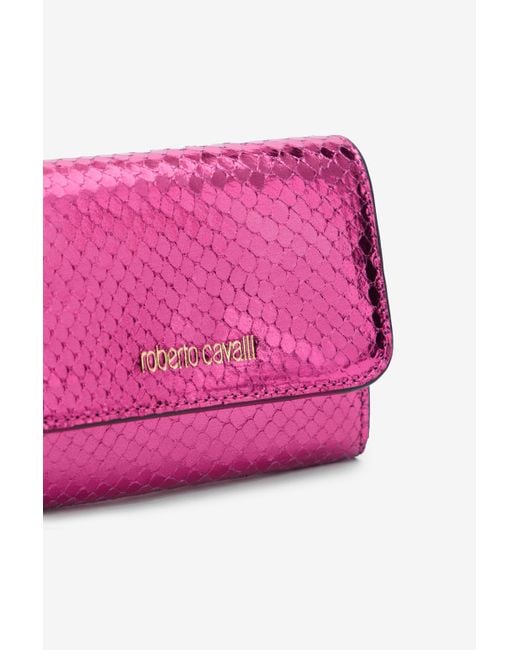 Roberto Cavalli Pink Snake Scale-Effect Metallic Wallet