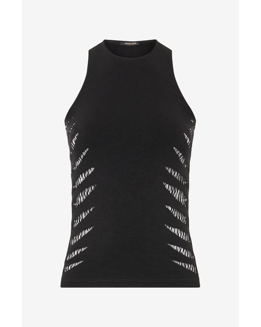 Roberto Cavalli Black Vest Top With Openwork Zebra Pattern