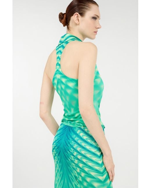 Vestido Largo Con Estampado Optical Glass Roberto Cavalli de color Green