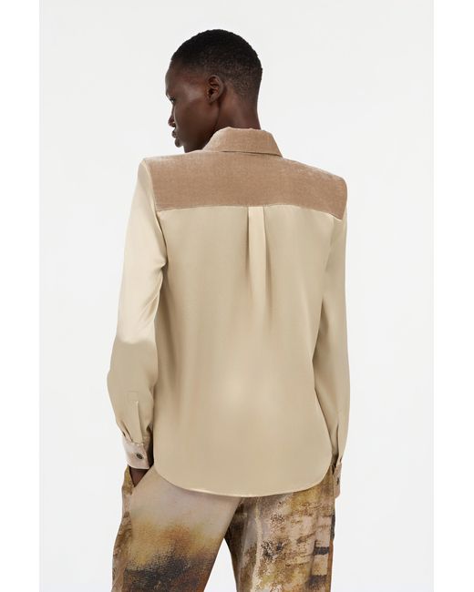 Roberto Cavalli Natural Silk Shirt With Velvet Inserts