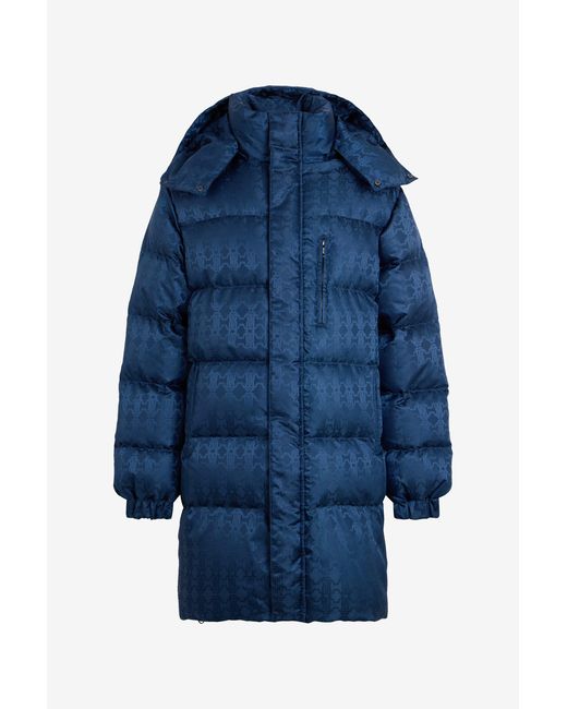 Roberto Cavalli Blue Down Jacket With Rc Monogram All Over for men