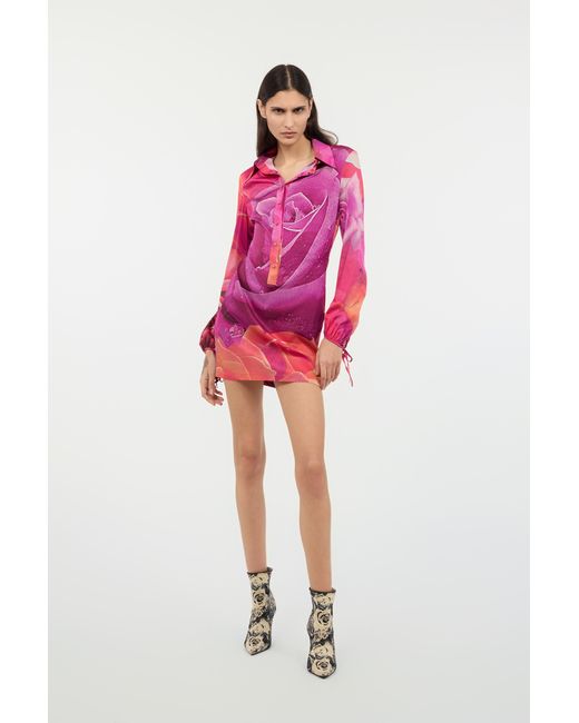 Roberto Cavalli Pink Mini Dress With Garden Rose Print