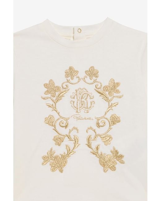Roberto Cavalli White T-Shirt With Monogram Rc Embroidery