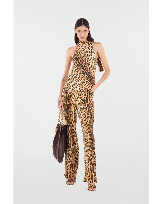 Roberto Cavalli Brown Halterneck Top With Jaguar Skin Print