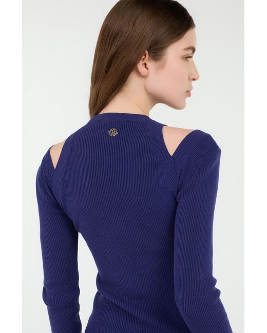 Roberto Cavalli Blue Shoulder Cut-Out Sweater