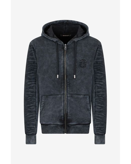 Roberto Cavalli Black Washed Hoodie With Monogram Rc for men
