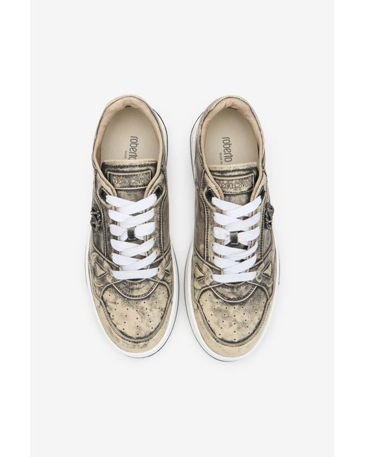 Roberto Cavalli Multicolor Ivory Leather Low Top Sneakers for men