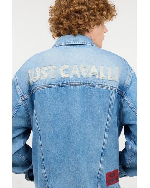 Roberto Cavalli Blue Denim Jacket With Lettering for men