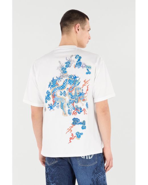 Roberto Cavalli White Cotton T-Shirt With Dragon And Logo for men