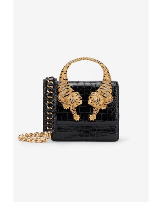 Roberto Cavalli Black Kleine Roar Bag Mit Schmucktigern