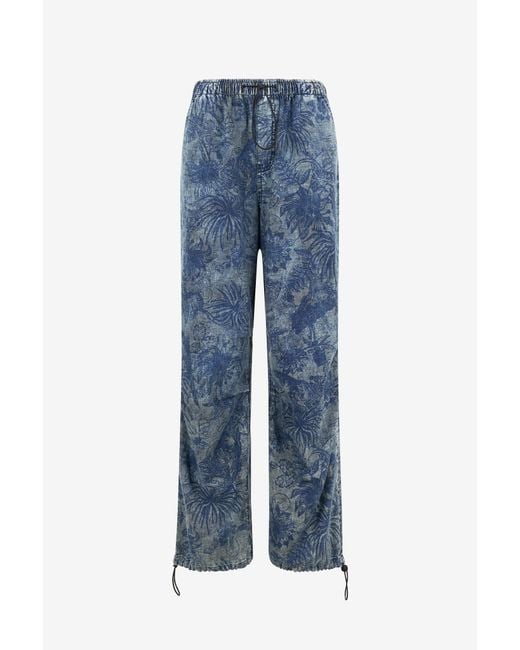 Roberto Cavalli Blue Floral-Print Sports Pants