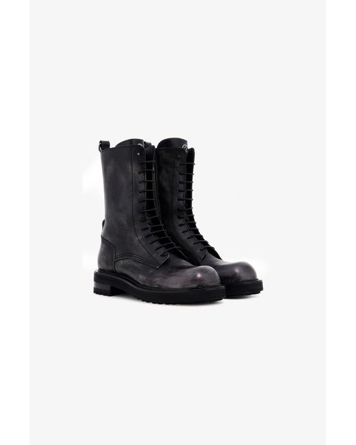 Roberto Cavalli Black Leather Lace-Up Boots for men